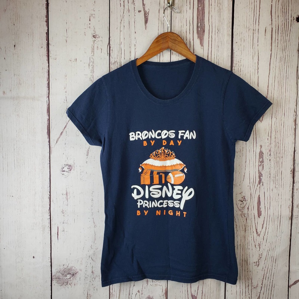 Disney Princess Broncos Fan T Shirt Juniors Size Small Short Sleeve Cotton Blue